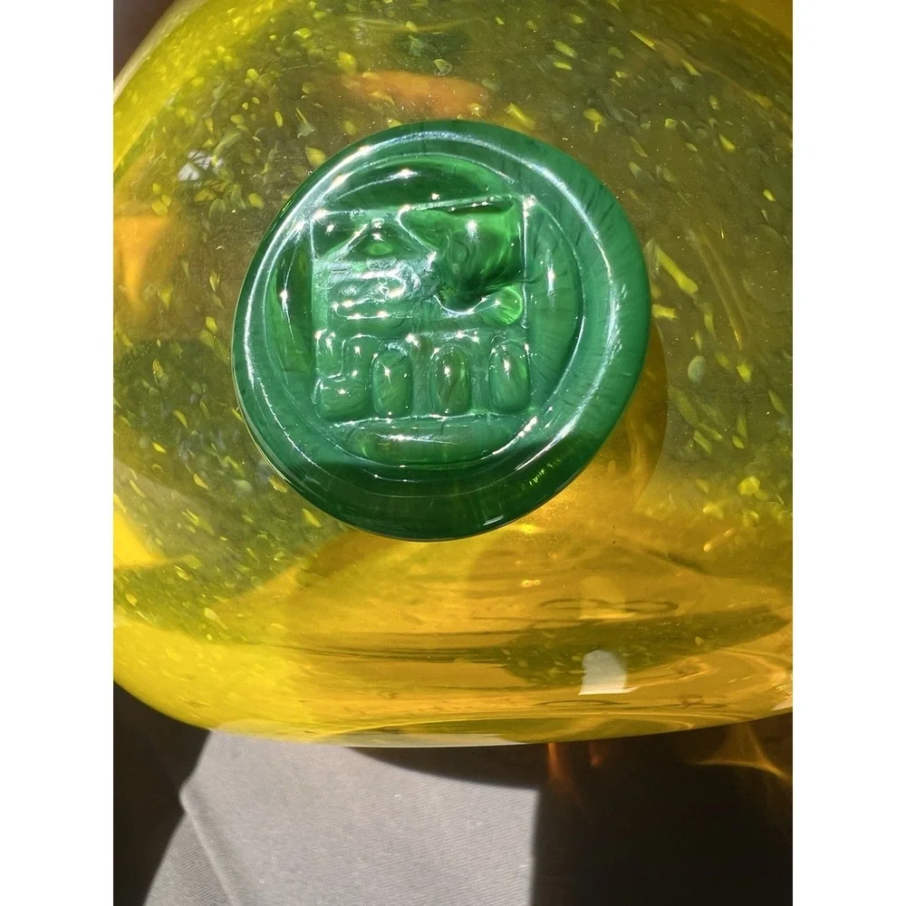 Vintage Blenko Style Yellow And‎ Green Glass Pitcher Hand Blown Art Deco MCM
